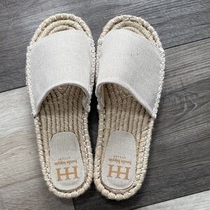 Haute Hippie Neutral Canvas Espadrille Slide Sandals